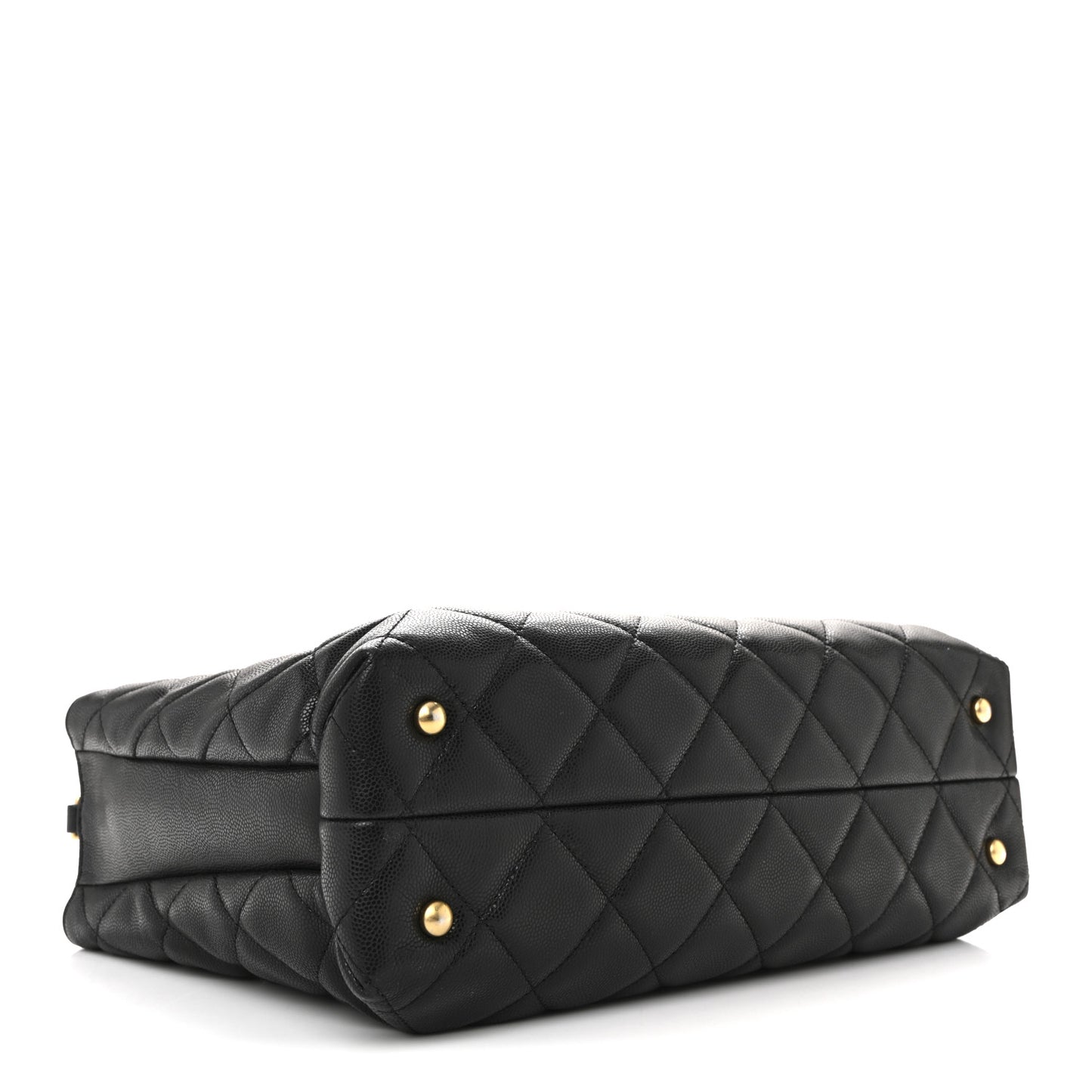 Shiny Caviar Quilted Chain Handle Small Shopping Tote Black