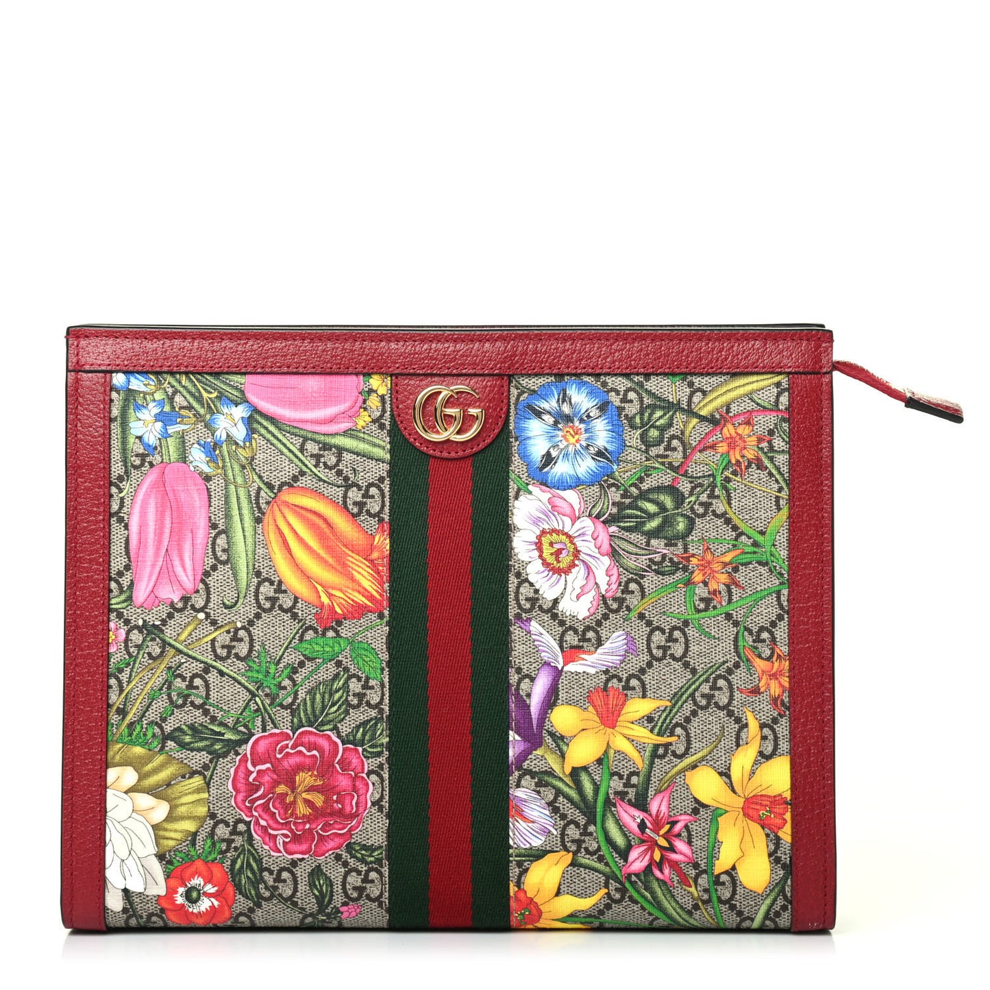 GG Supreme Monogram Flora Web Ophidia Pouch Red