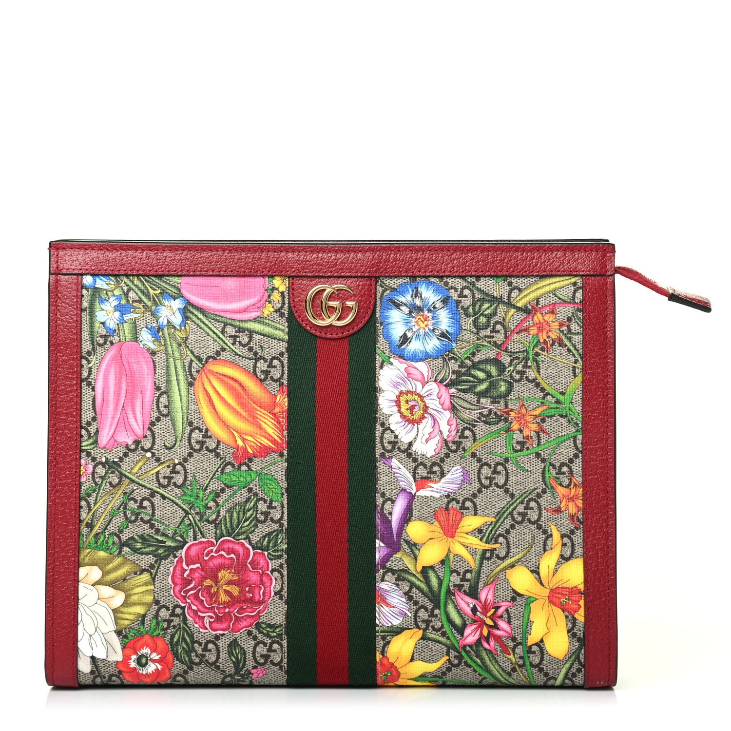 Gucci GG Supreme Monogram Flora Web Ophidia Pouch Red 1 of 4