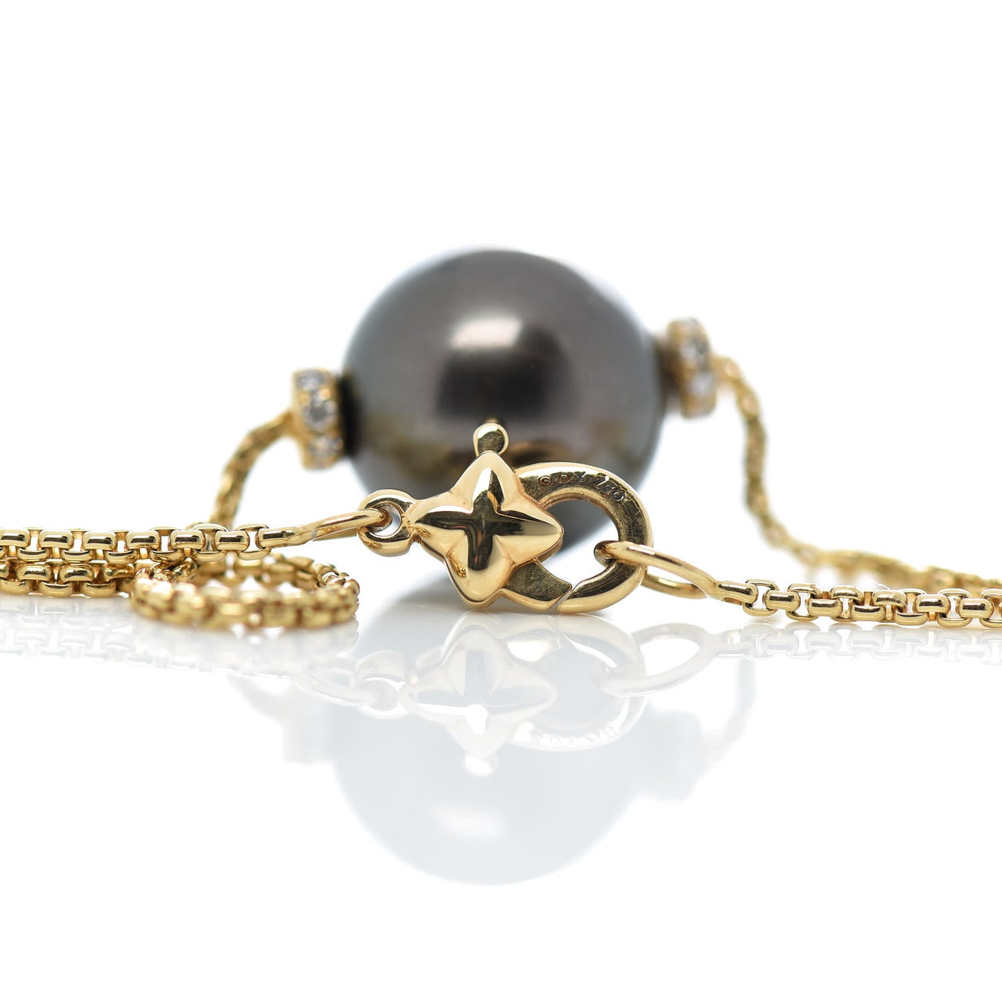 18K Yellow Gold Diamond Tahitian Pearl 12mm Solari Pendant Necklace