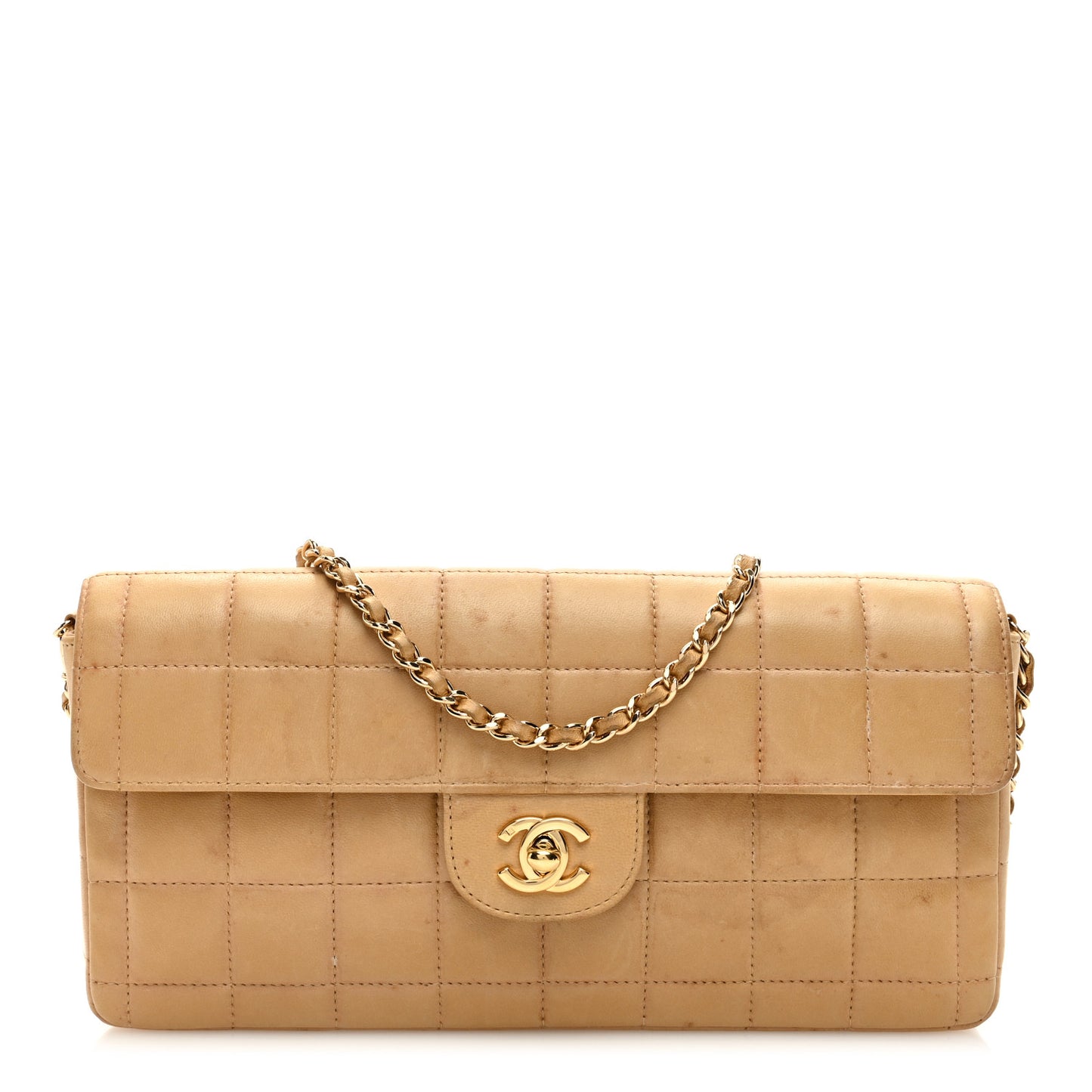 Lambskin East West Chocolate Bar Flap Beige