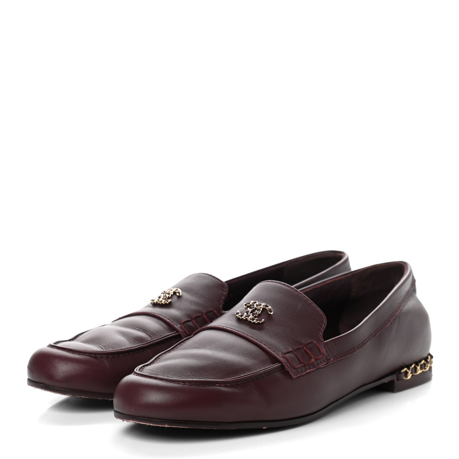 Chanel Calfskin CC Chain Mocassin Loafers 42 Burgundy 3 of 14