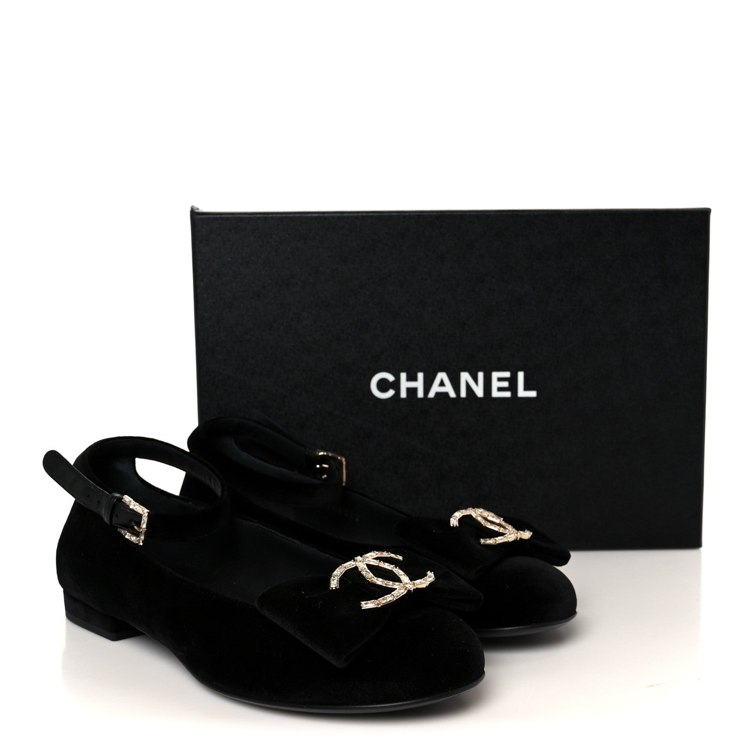 Chanel Velvet Strass CC Bow Mary Jane Flats 38.5 Black 10 of 10