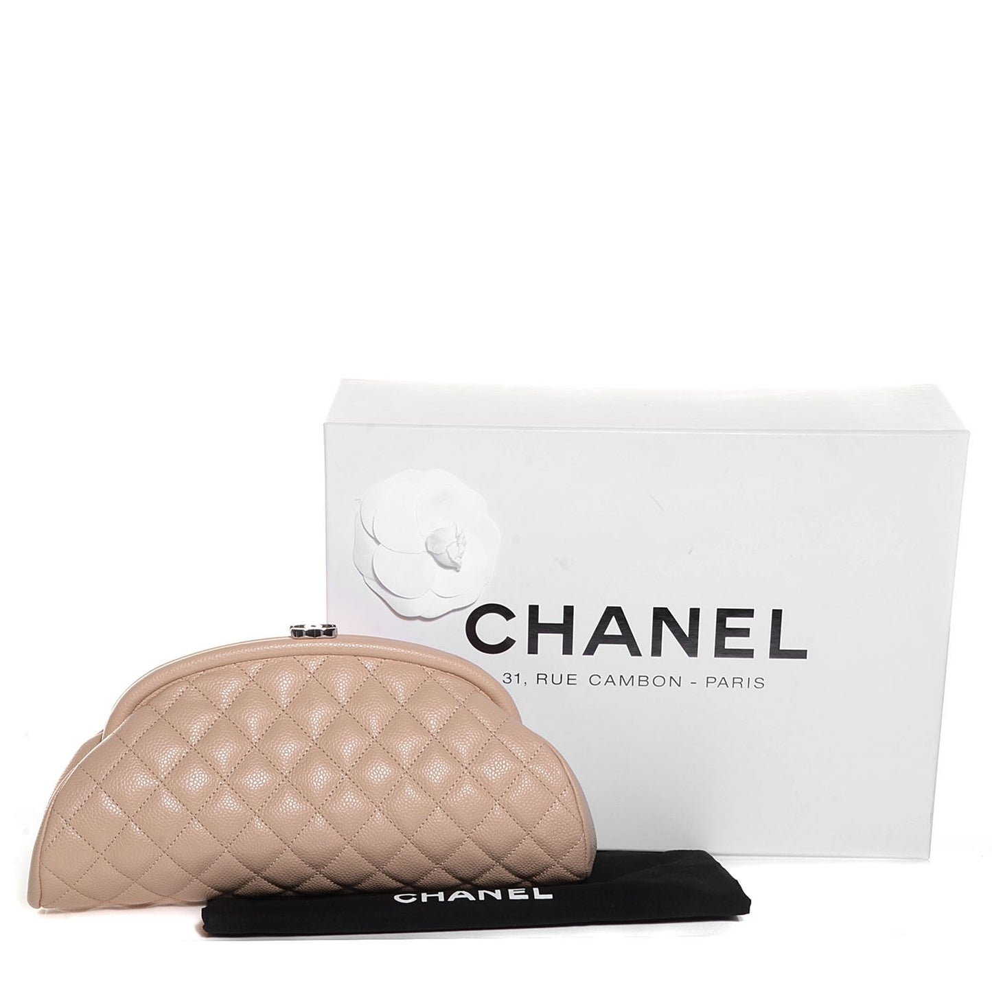 Caviar Quilted Timeless Clutch Beige Clair