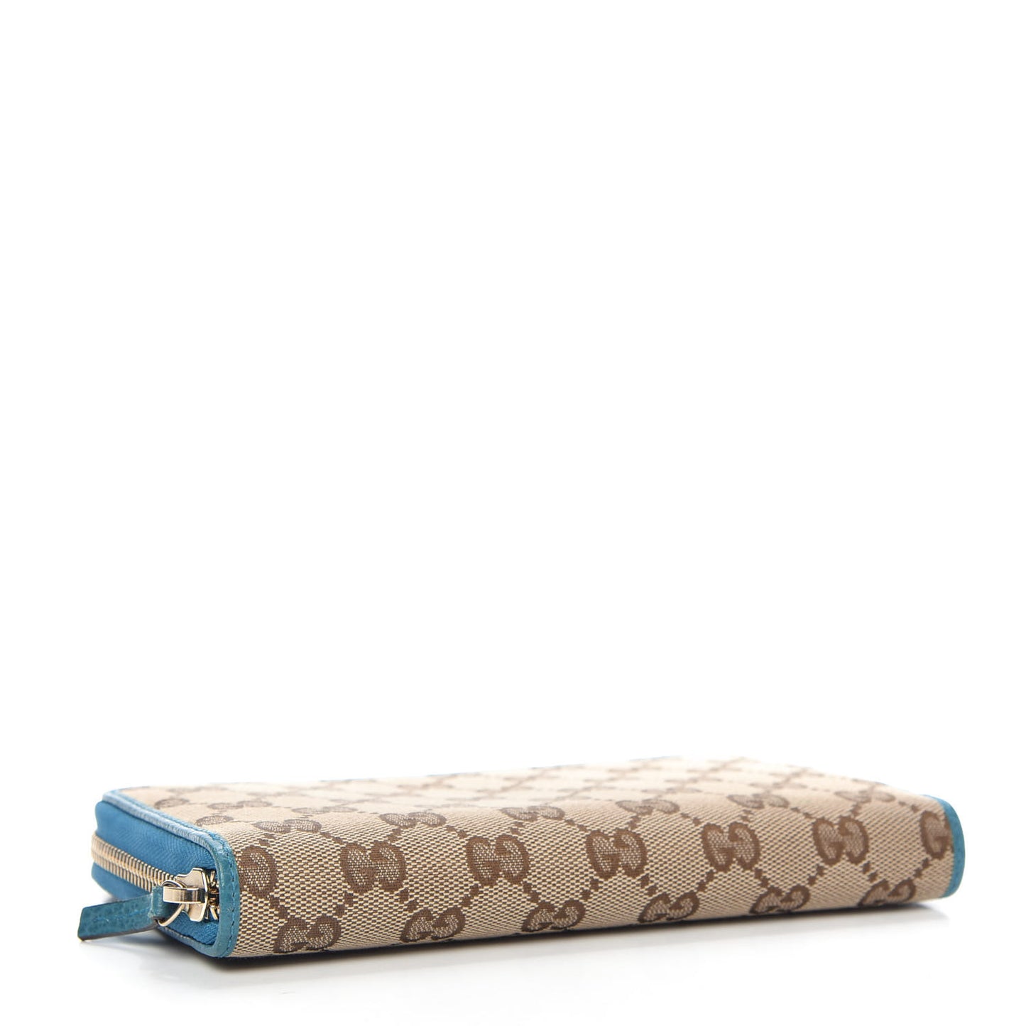 Monogram Dollar Calfskin Zip Around Wallet Beige Ebony Deep Cobalt