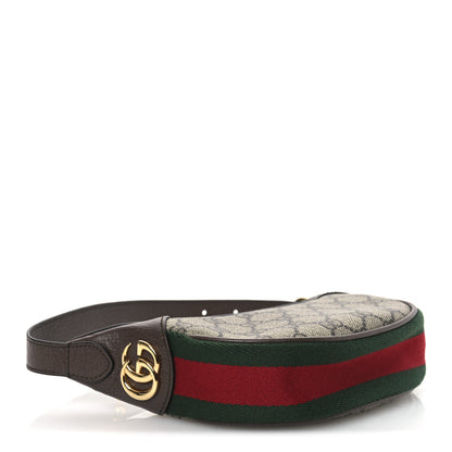 Gucci GG Supreme Monogram Textured Calfskin Web Mini Ophidia Half Moon Hobo Beige Ebony New Acero 4 of 10