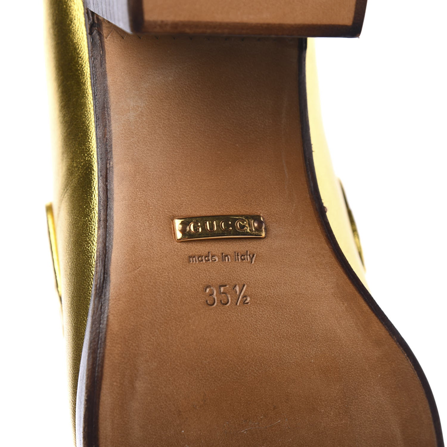 Gucci Metallic Malaga Kid Horsebit Loafer Pumps 35.5 Gold 6 of 9