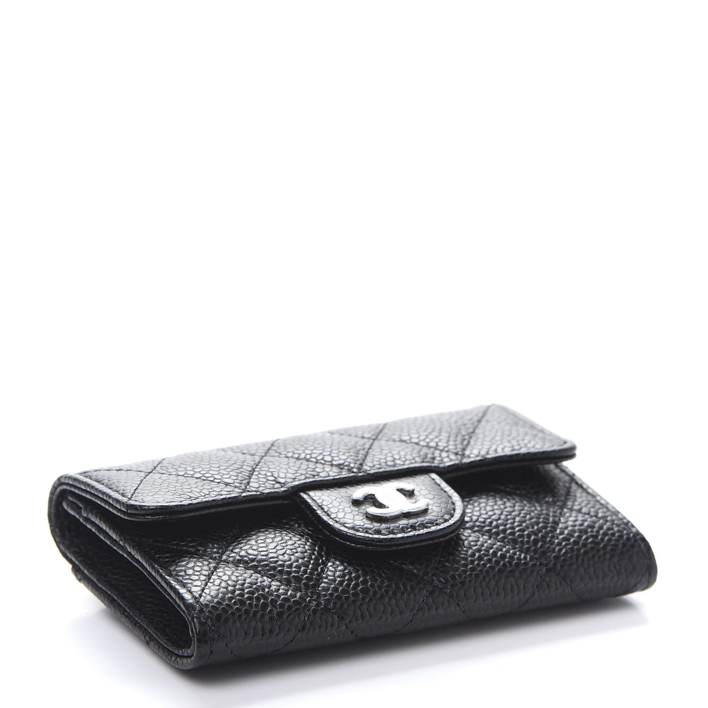 Caviar Quilted Flap Card Holder Wallet Black