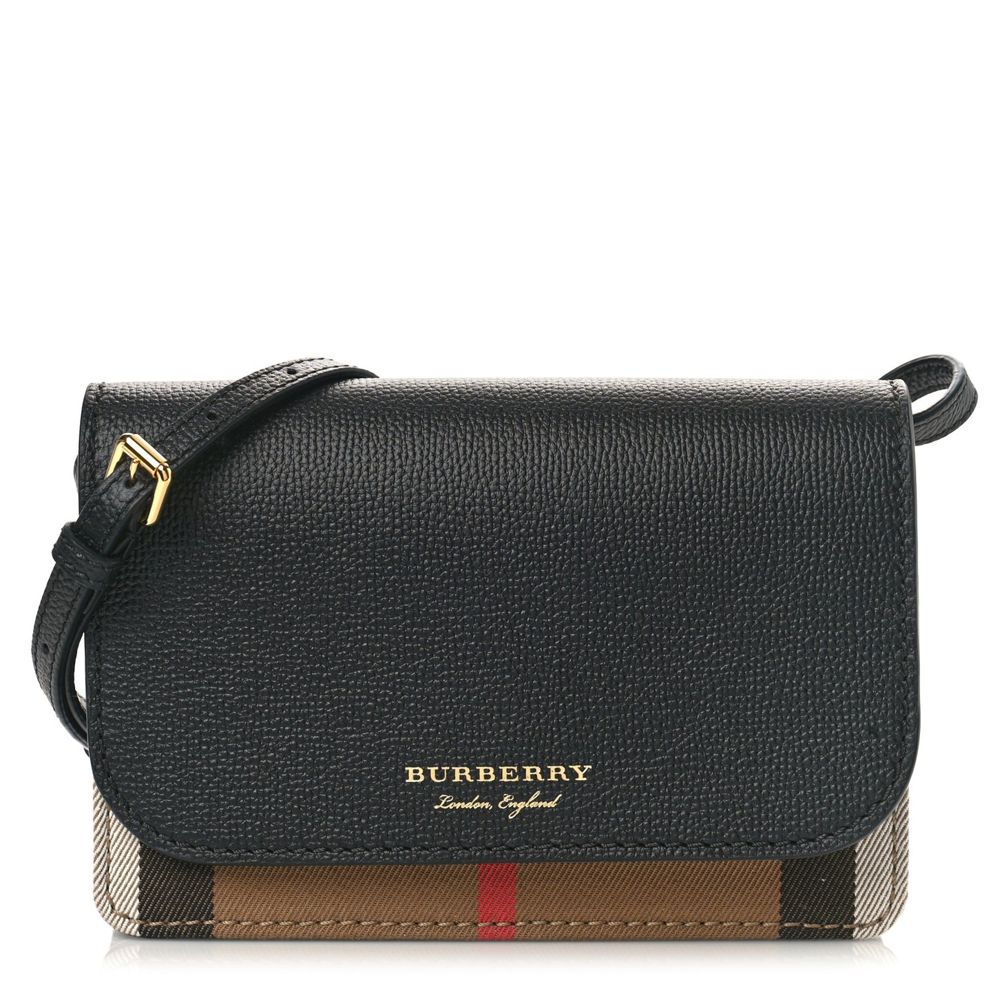 Derby Calfskin House Check Wallet On Chain Black