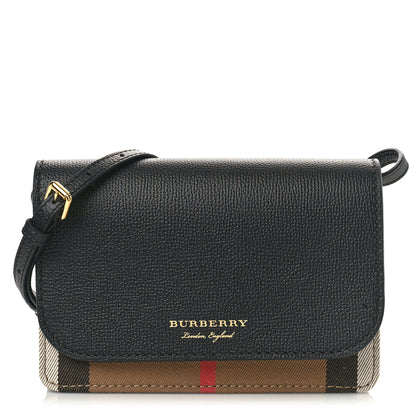 Burberry Derby Calfskin House Check Wallet On Chain Black 1 of 8