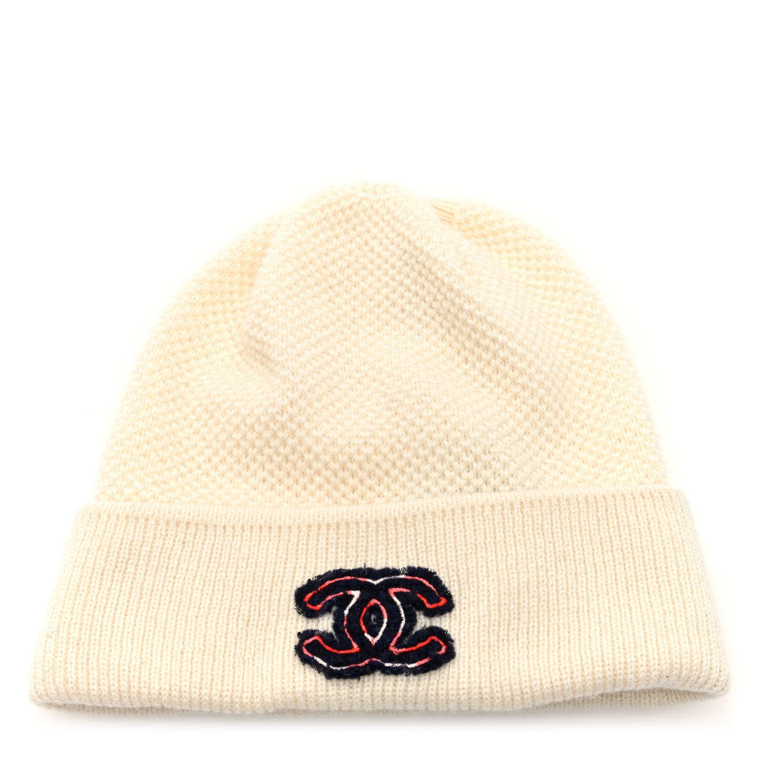 Chanel Cashmere CC Beanie Hat White Pink 1 of 4