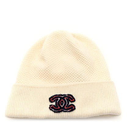 Chanel Cashmere CC Beanie Hat White Pink 1 of 4