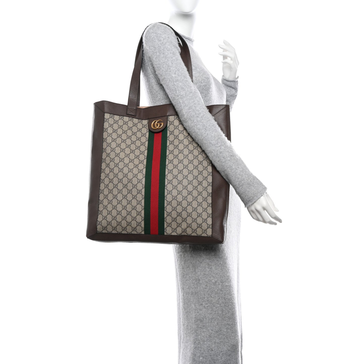 GG Supreme Monogram Web Large Ophidia Vertical Shopping Tote Brown