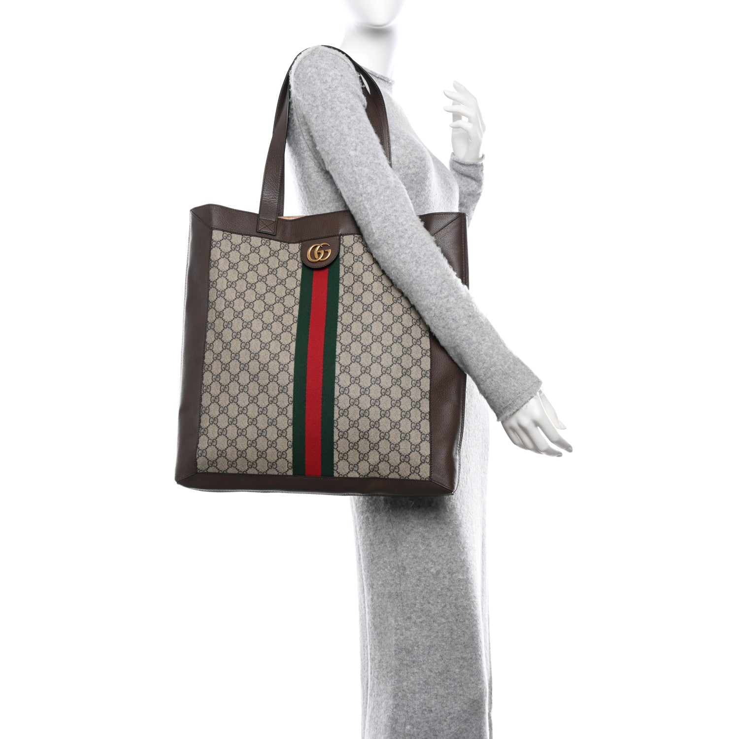 Gucci GG Supreme Monogram Web Large Ophidia Vertical Shopping Tote Brown 2 of 12