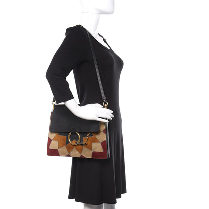 Chloe Suede Wonder Woman Patchwork Medium Faye Shoulder Bag Black 2 of 9