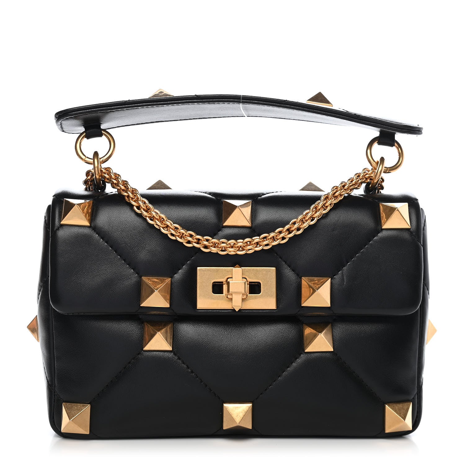 Valentino Garavani Nappa Medium Roman Stud Shoulder Bag Black 1 of 9