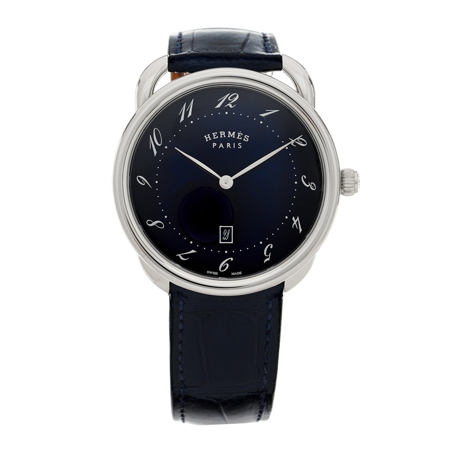 Hermes Stainless Steel Alligator 40mm Arceau Quartz Watch Bleu Abysse 1 of 6