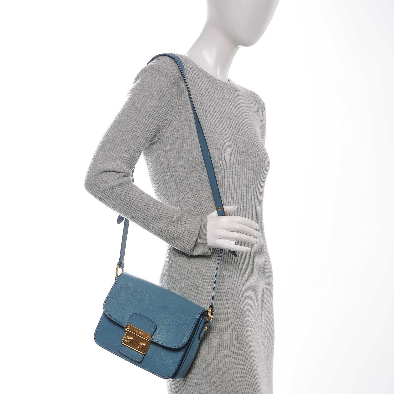 Miu Miu Goatskin Madras Shoulder Bag Azzurro 2 of 8