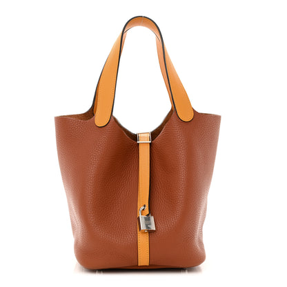 Hermes Taurillon Clemence Swift Eclat Picotin Lock 22 MM Cuivre Jaune D'or 1 of 13