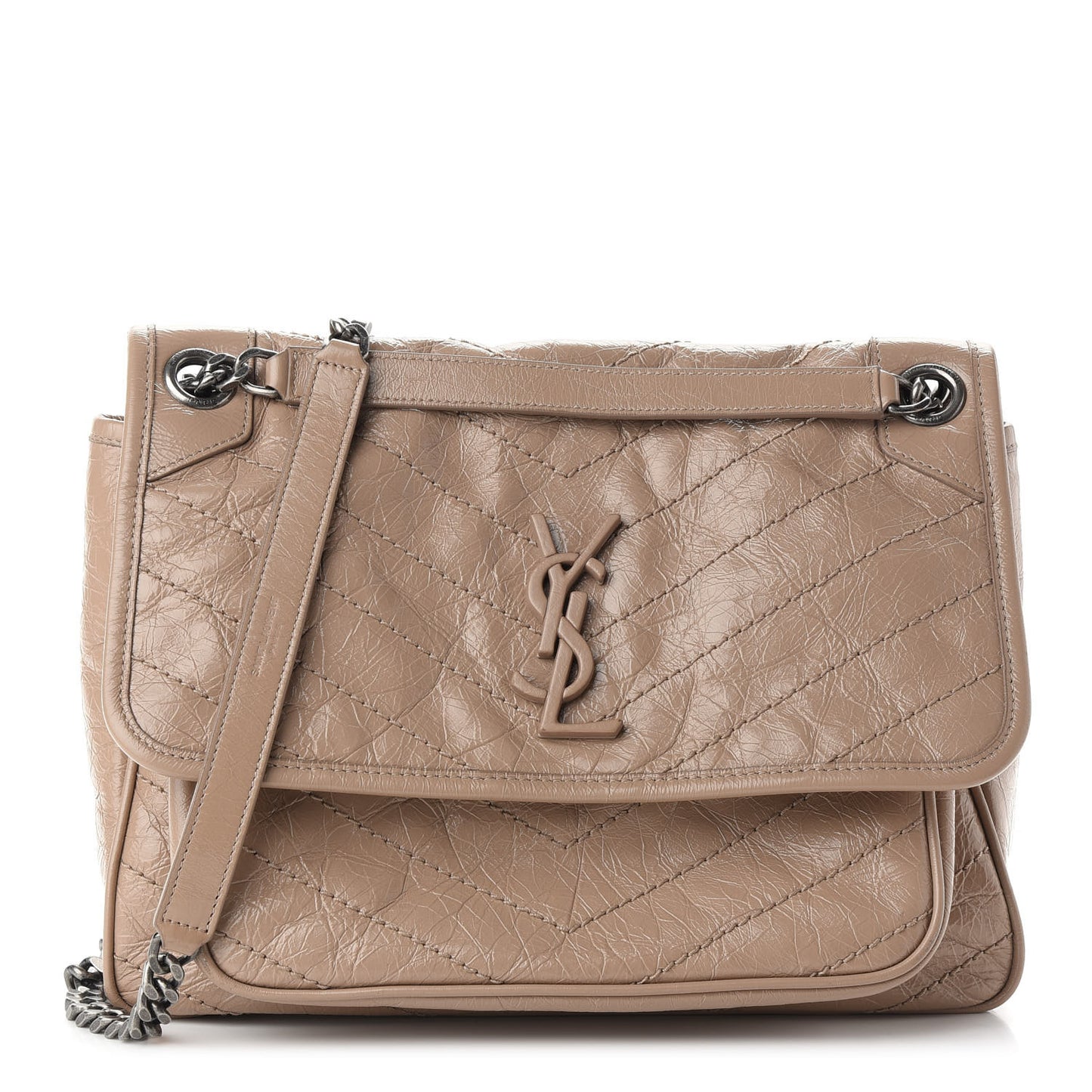 Crinkled Calfskin Matelasse Monogram Medium Niki Chain Satchel Light Natural