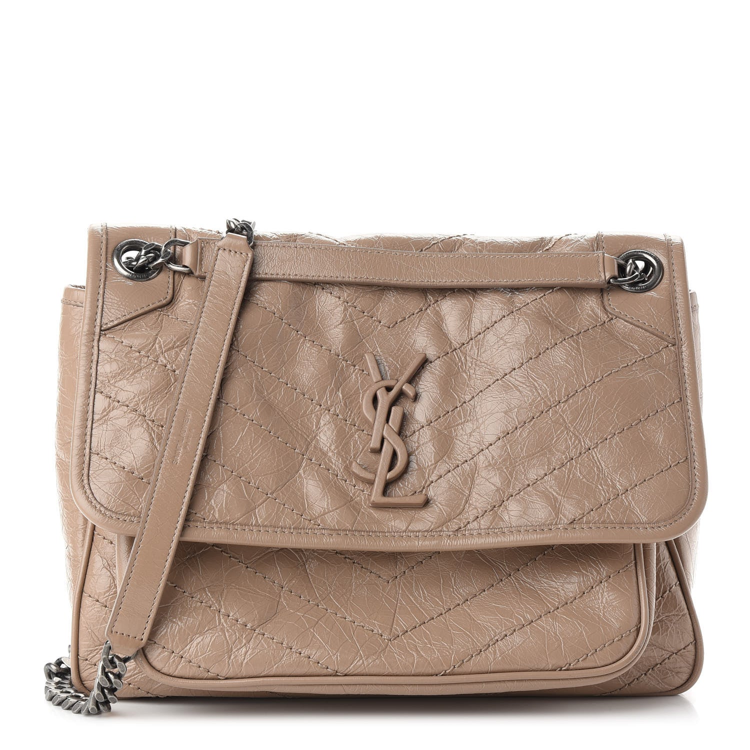 Saint Laurent Crinkled Calfskin Matelasse Monogram Medium Niki Chain Satchel Light Natural 1 of 8