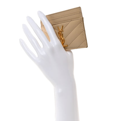 Saint Laurent Grain De Poudre Matelasse Chevron Monogram Credit Card Case Nude Powder 2 of 10