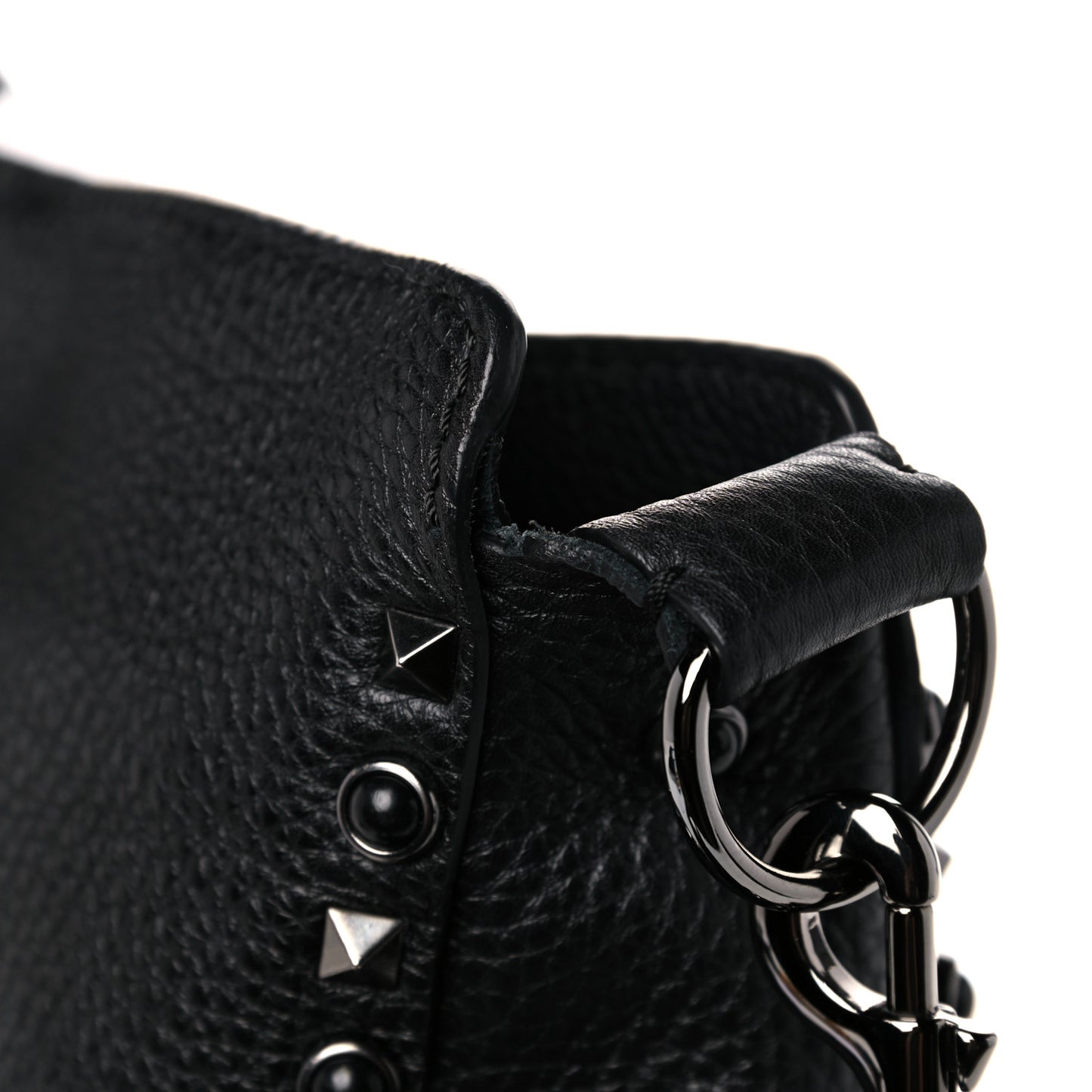 Pebbled Calfskin Onyx Small Rockstud Rolling Flip-Lock Messenger Bag Black