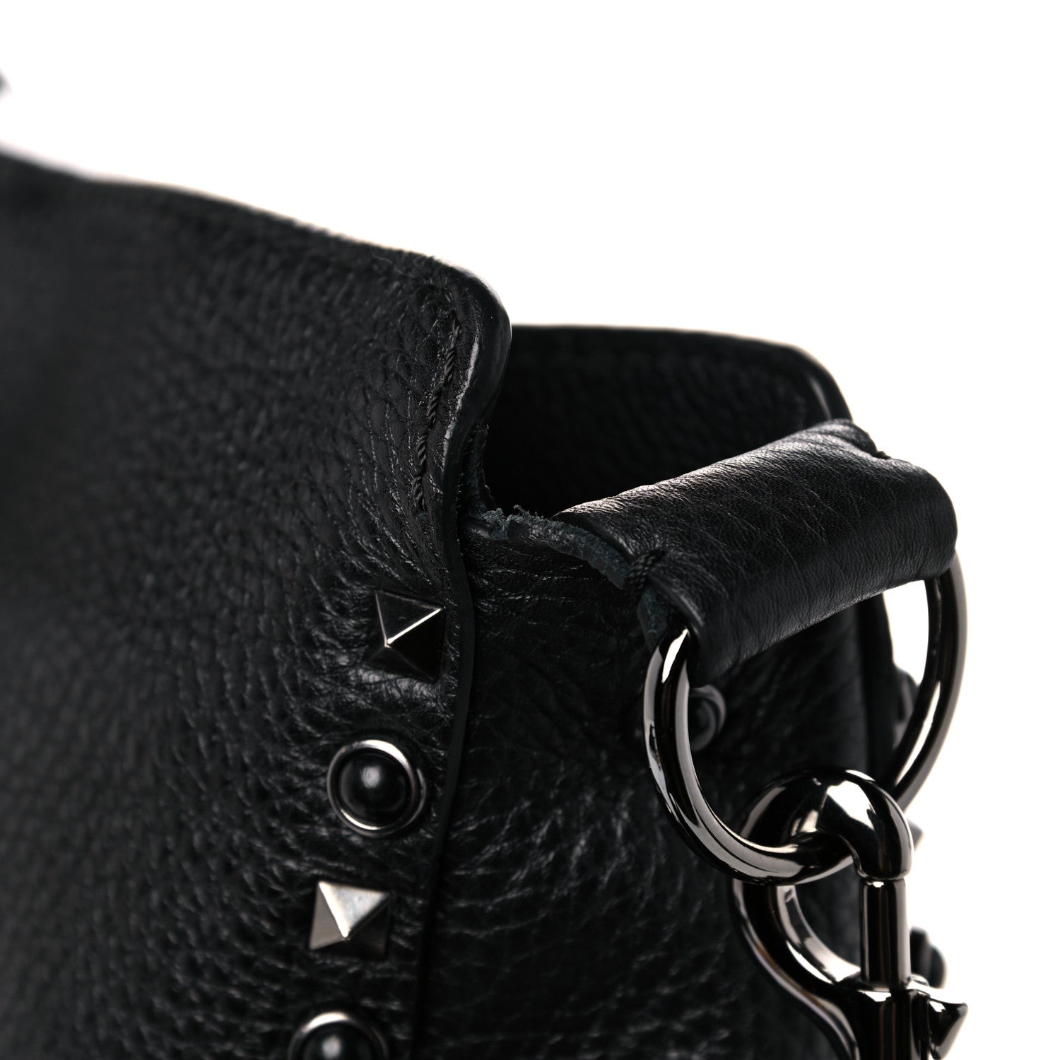 Valentino Garavani Pebbled Calfskin Onyx Small Rockstud Rolling Flip-Lock Messenger Bag Black 13 of 14