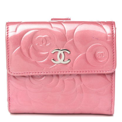 Chanel Patent Embossed Camellia French Wallet Pink 1 of 13