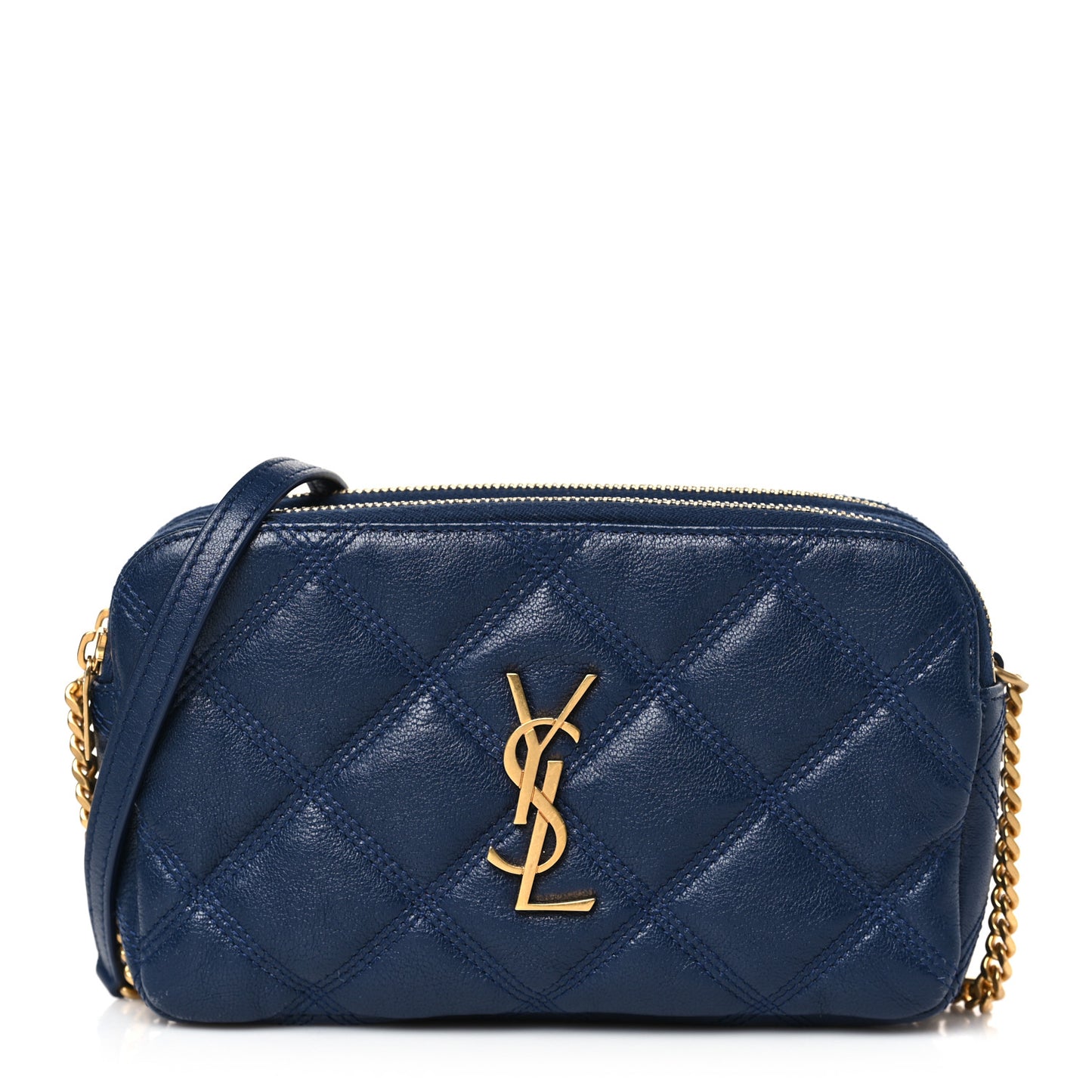 Grained Lambskin Quilted Mini Becky Double Zip Bag Blue Charron