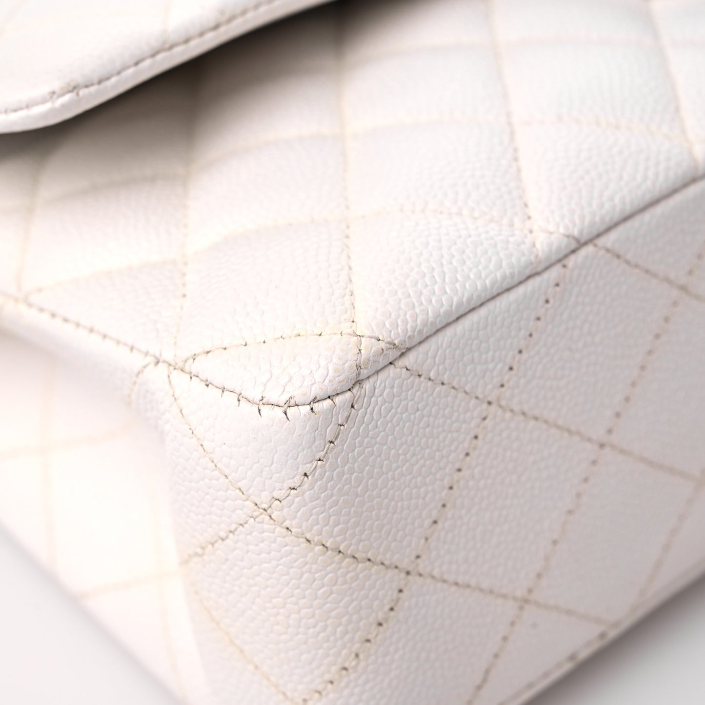 Caviar Quilted Medium Double Flap White