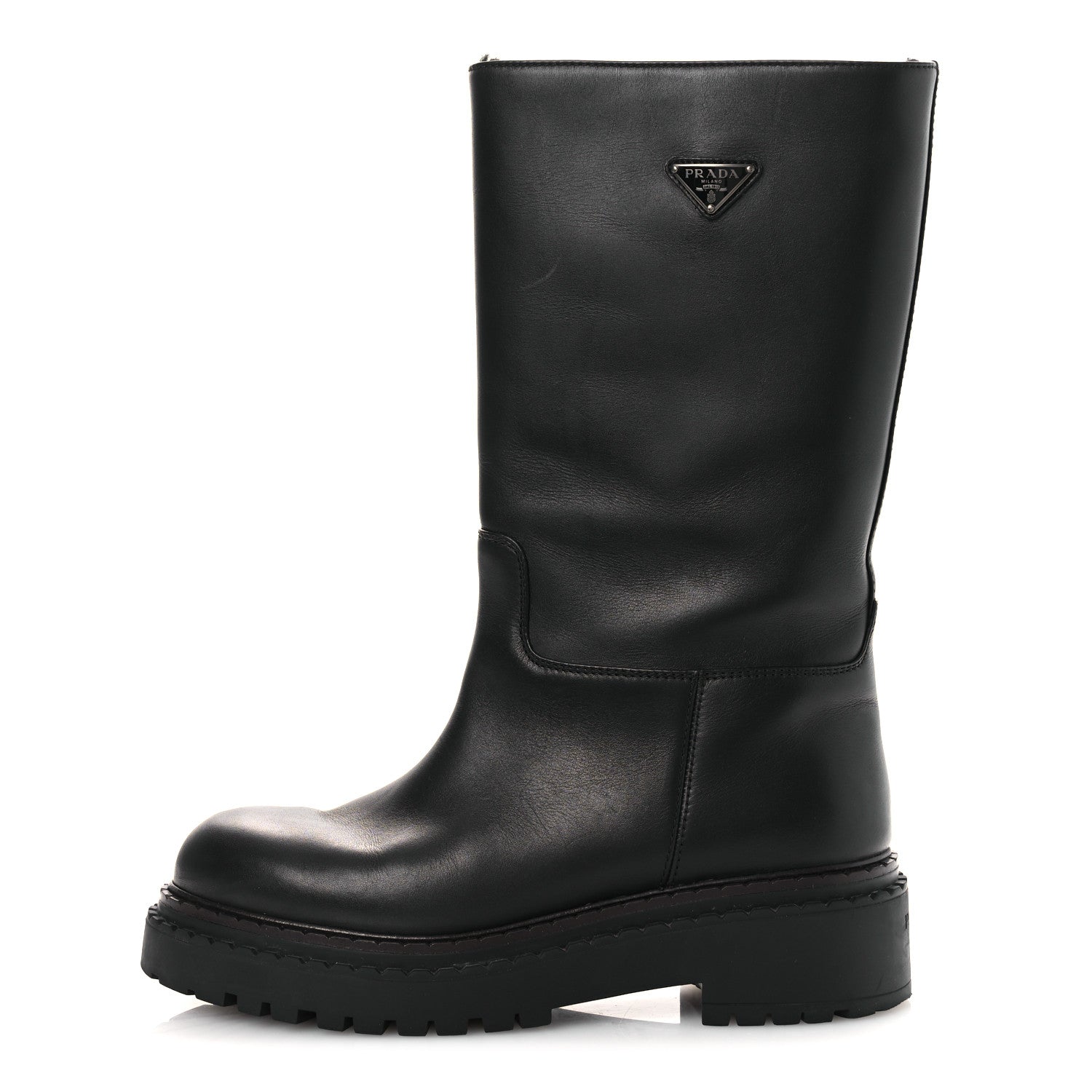 Prada Vitello Shearling Winter 2 Boots 39.5 Black 1 of 12