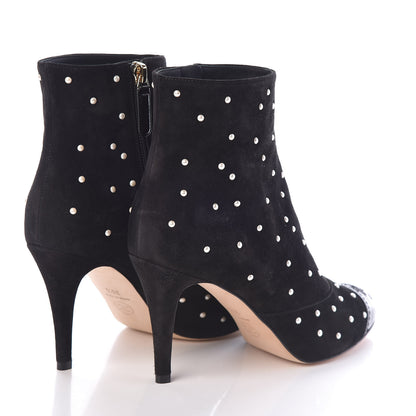 Chanel Suede Pearls Cap Toe Short Boots 36.5 Black 4 of 8