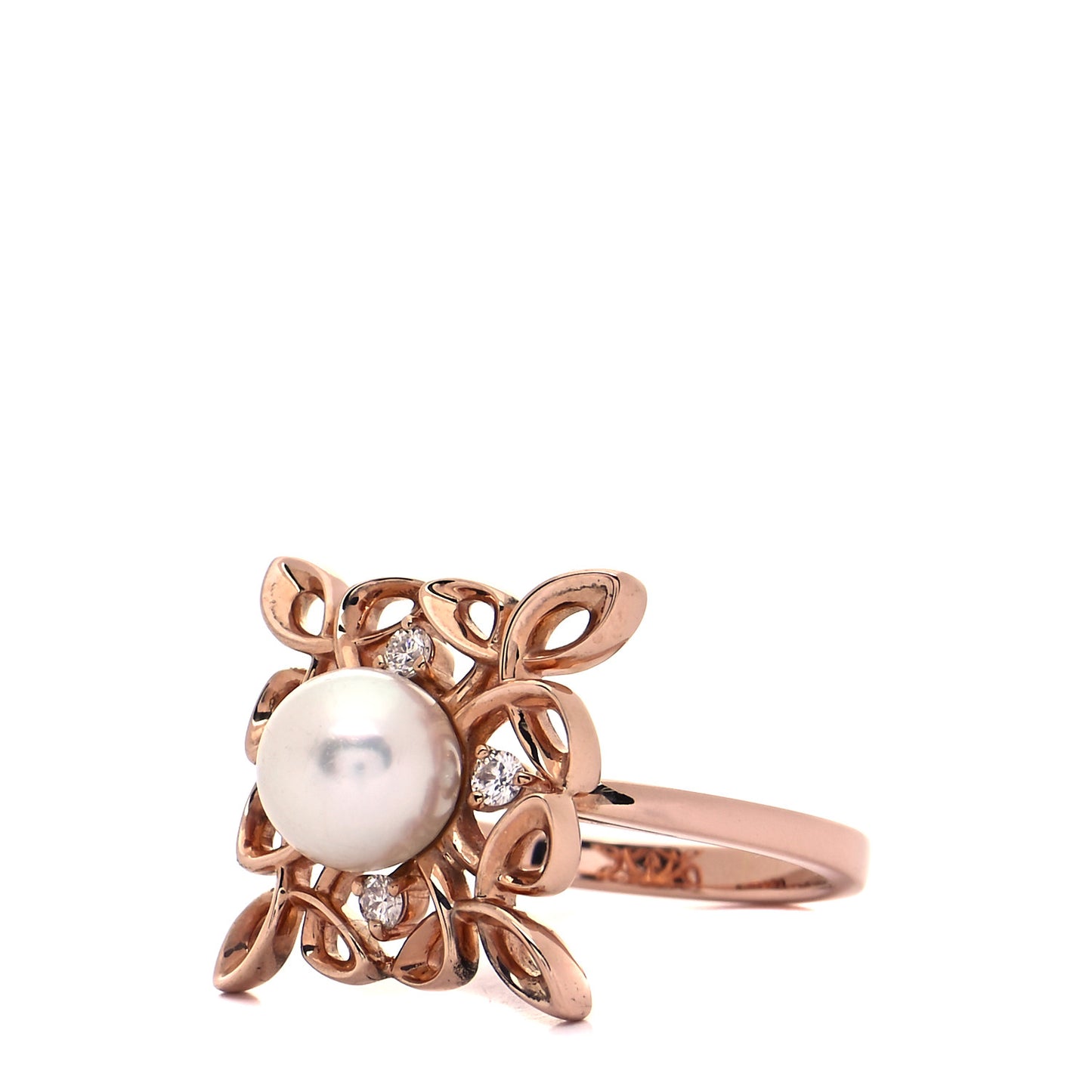 18K Rose Gold Diamond Akoya Pearl 7mm Filigree Ring 52 6