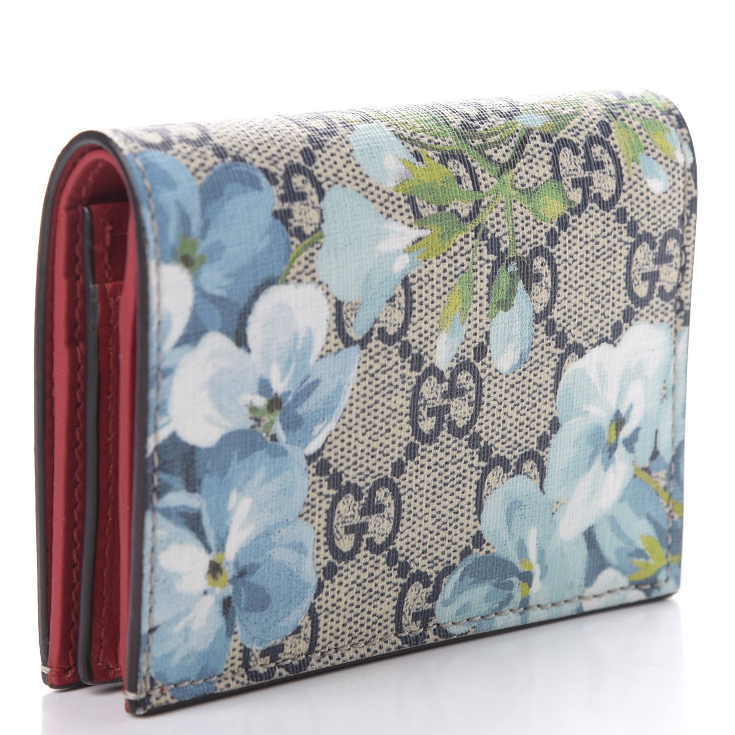 Gucci GG Supreme Monogram Blooms Card Case Wallet Beige Blue Navy Hibiscus Red 3 of 7