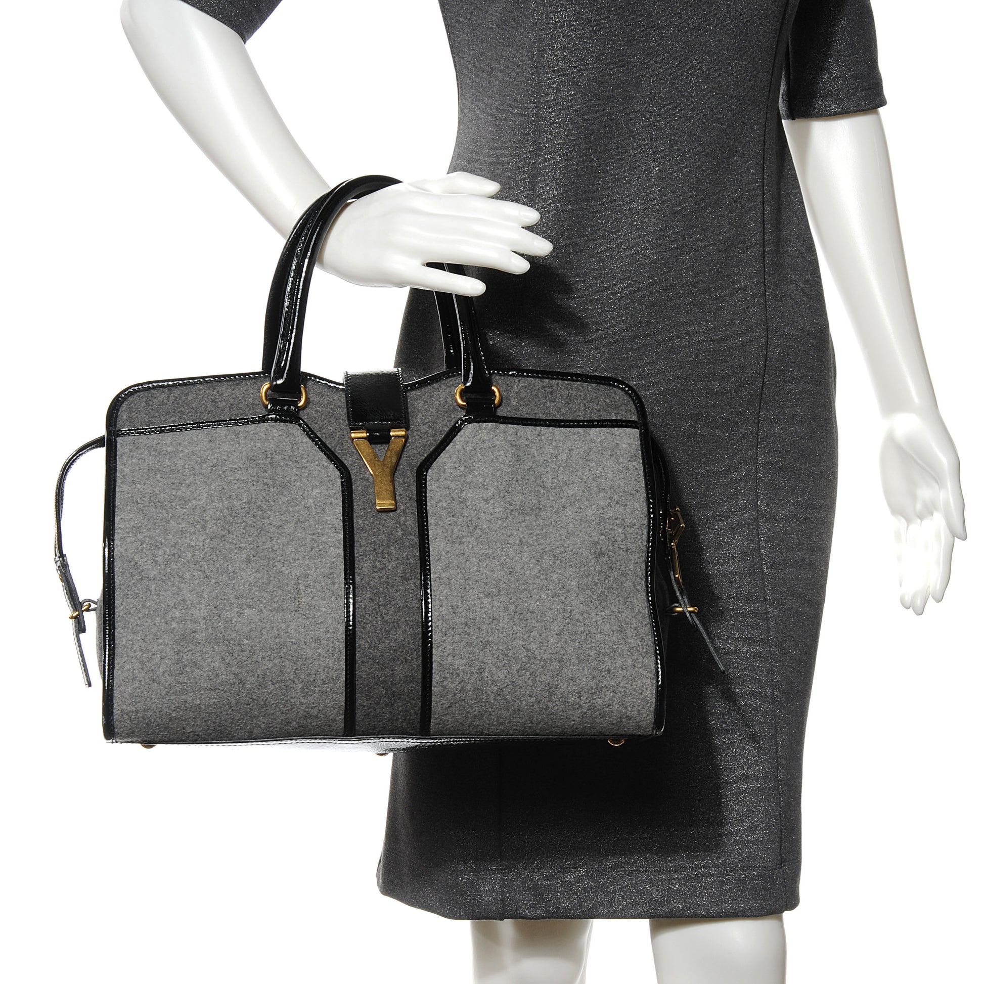 Saint Laurent Wool Medium Bo Cabas Chyc Tote Grey 2 of 7