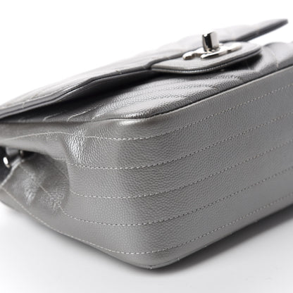 Chanel Metallic Caviar Chevron Quilted Mini Square Flap Silver 6 of 11