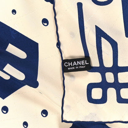 Chanel Silk CC Coco Paris Square Scarf White Navy 3 of 3