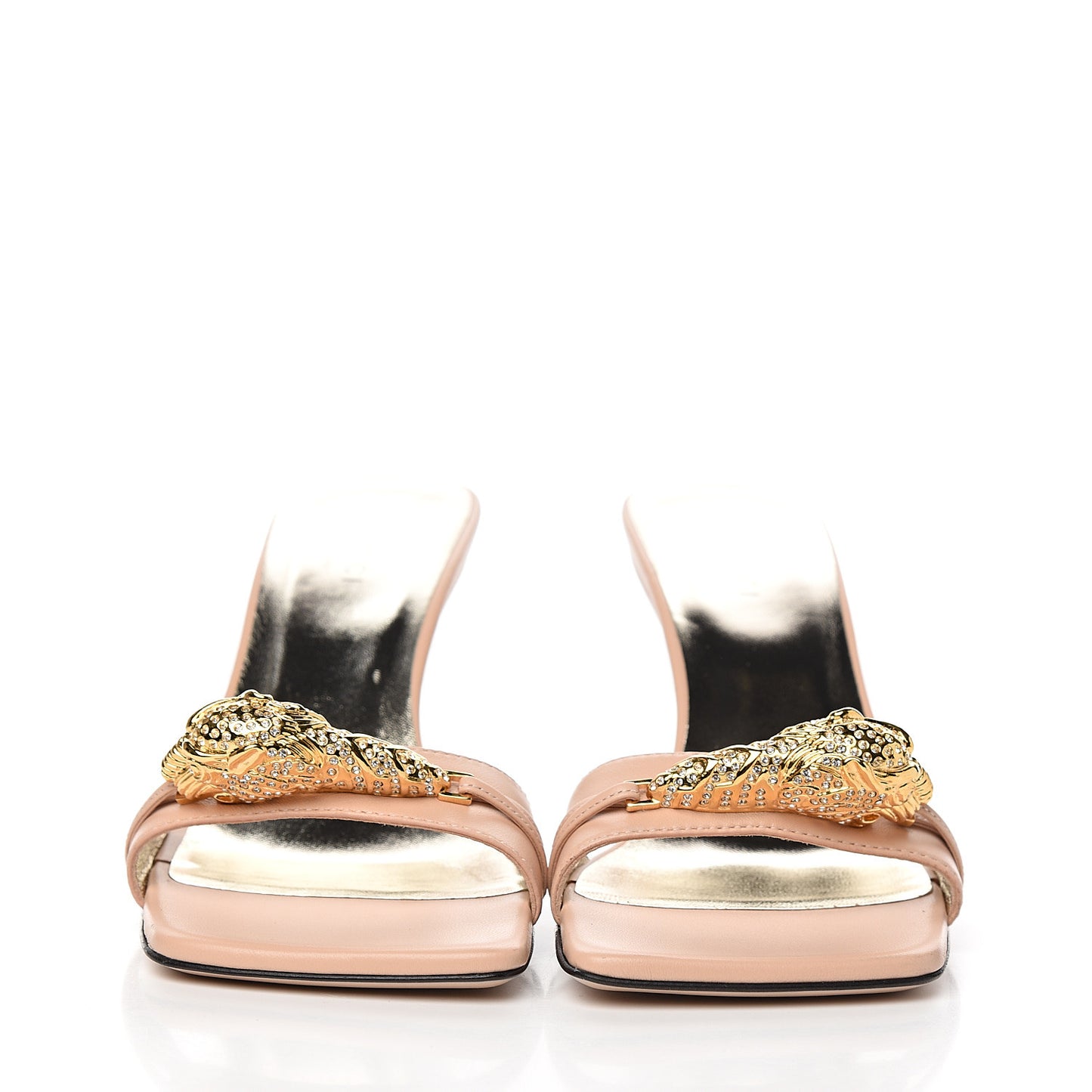 Nappa Dora Tiger Head Mid Heel Slide Sandals 36 Skin Rose