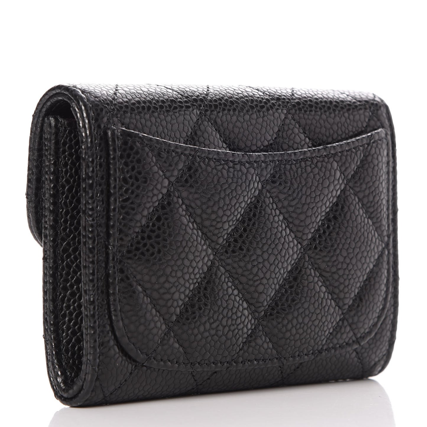 Caviar Quilted Flap Card Holder Wallet Black
