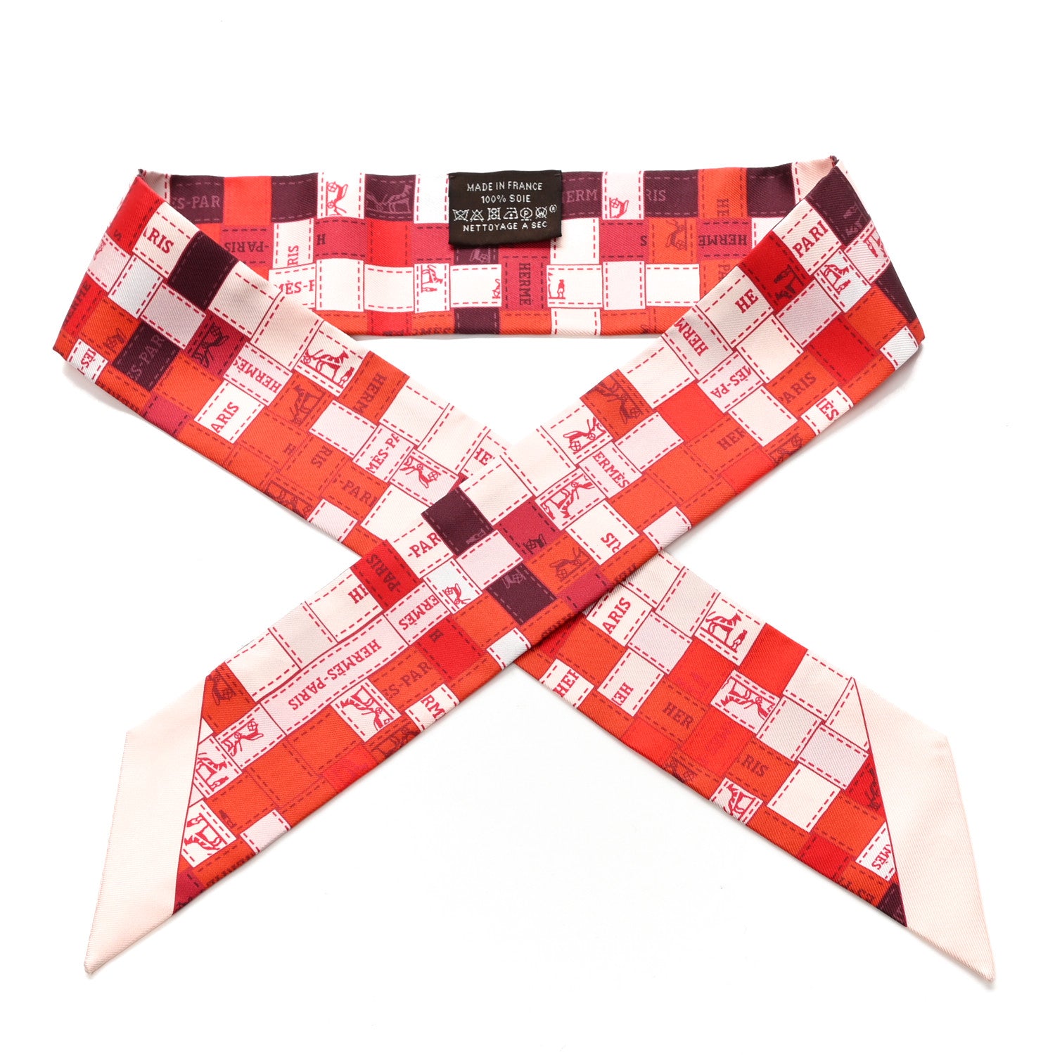 Hermes Silk Bolduc Au Carre Twilly Rouge Bordeaux Creme 1 of 4