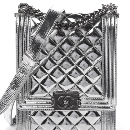 Chanel Metallic Goatskin Quilted North South Boy Flap Silver 9 of 11