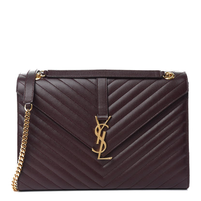 Saint Laurent Grain De Poudre Matelasse Chevron Large Monogram Satchel Rouge Legion 1 of 11