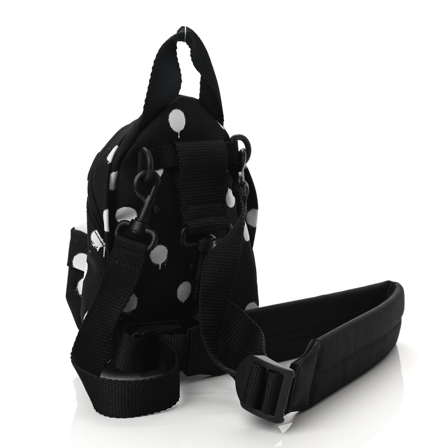 Recycled Casual Nylon Spray Polka Dots Mini Explorer Crossbody Backpack Black White
