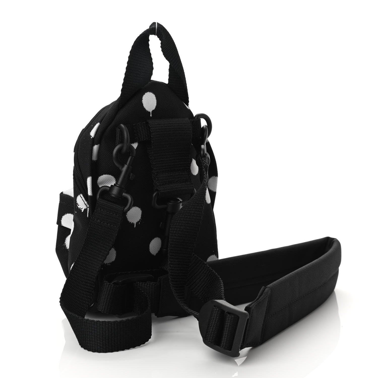 Balenciaga Recycled Casual Nylon Spray Polka Dots Mini Explorer Crossbody Backpack Black White 3 of 9