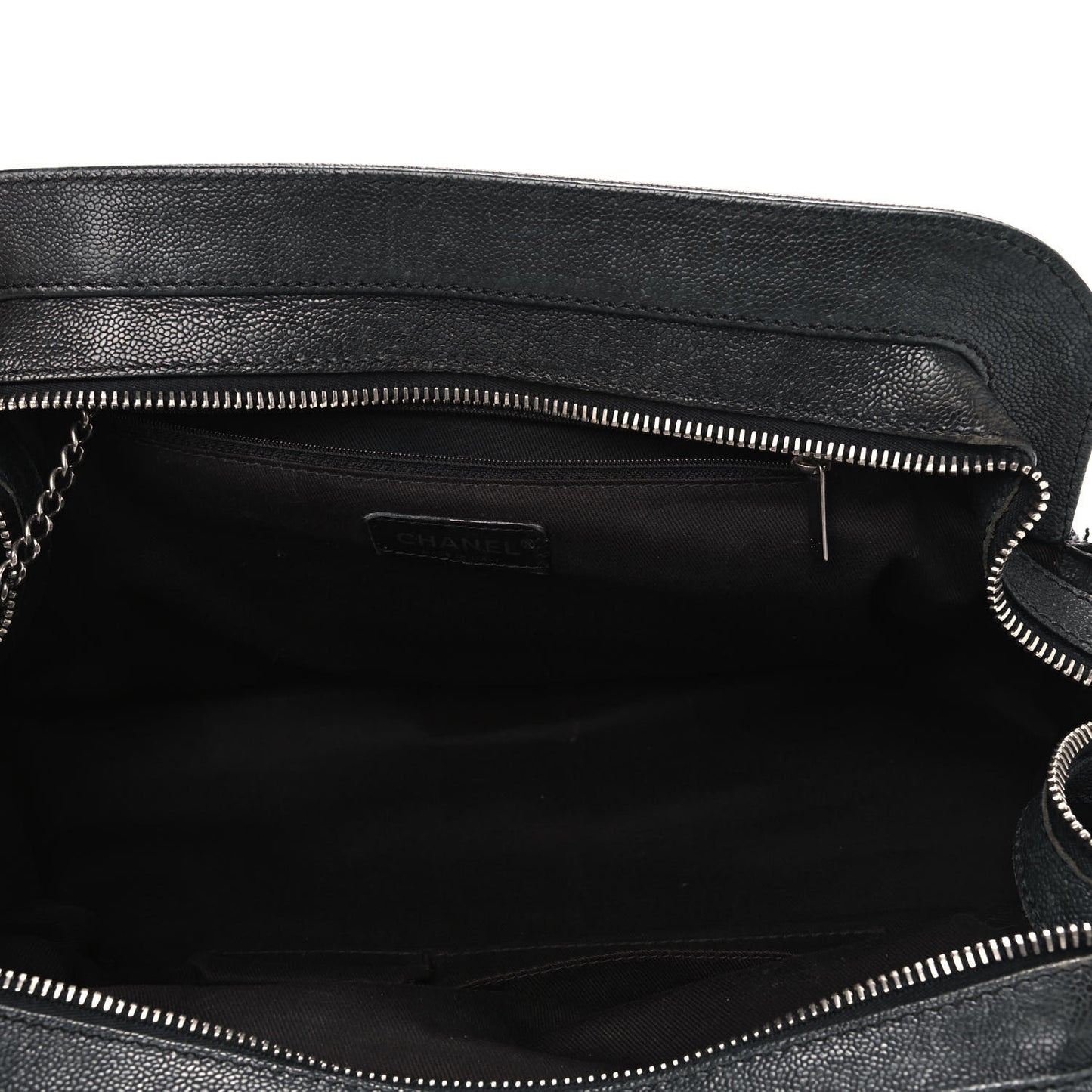 Caviar Fabric Diamond Stitched Mademoiselle Shoulder Bag Black
