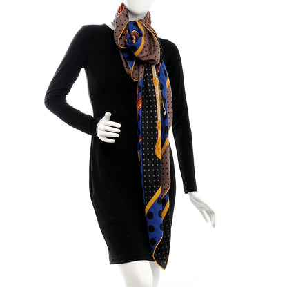 Hermes Cashmere Silk Clic Clac A Pois Shawl 140 Noir Bleu Ebene 2 of 7