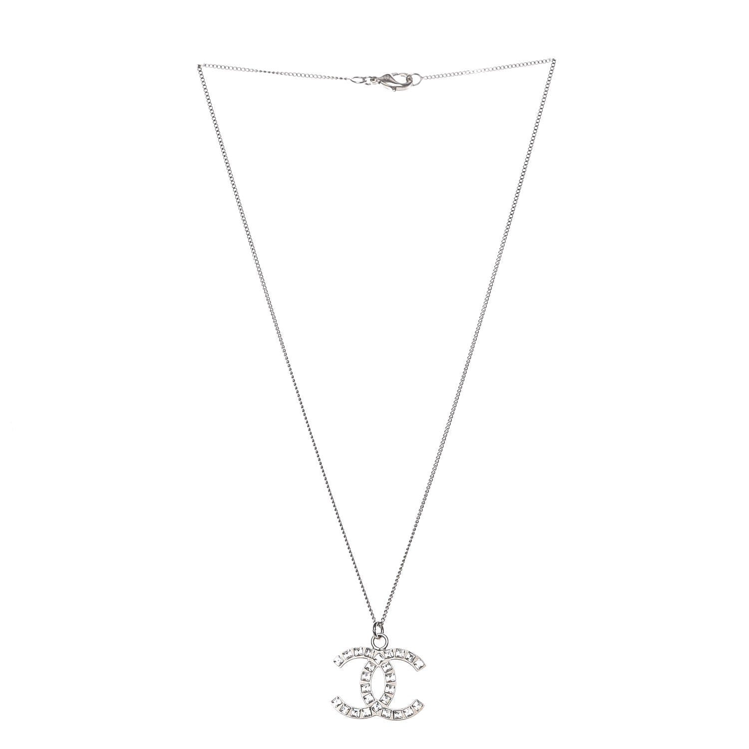 Chanel Crystal Baguette CC Necklace Silver 3 of 4