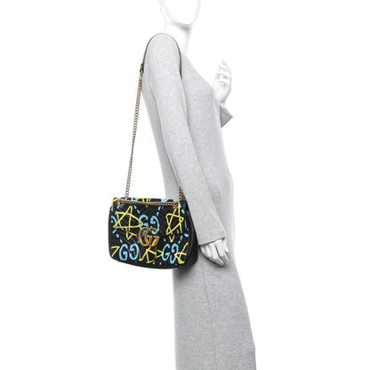 Gucci Calfskin Matelasse GucciGhost Medium GG Marmont Shoulder Bag Black New Acquamarine 2 of 12