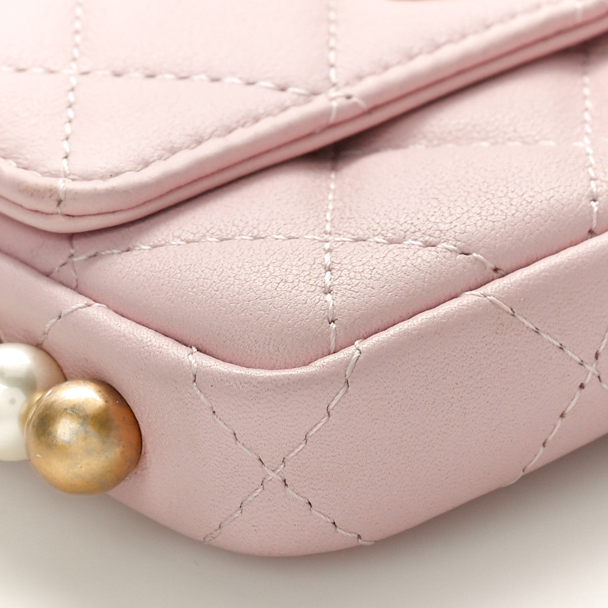 Chanel Calfskin Quilted About Pearls Card Holder Flap With Chain Light Pink 9 of 10